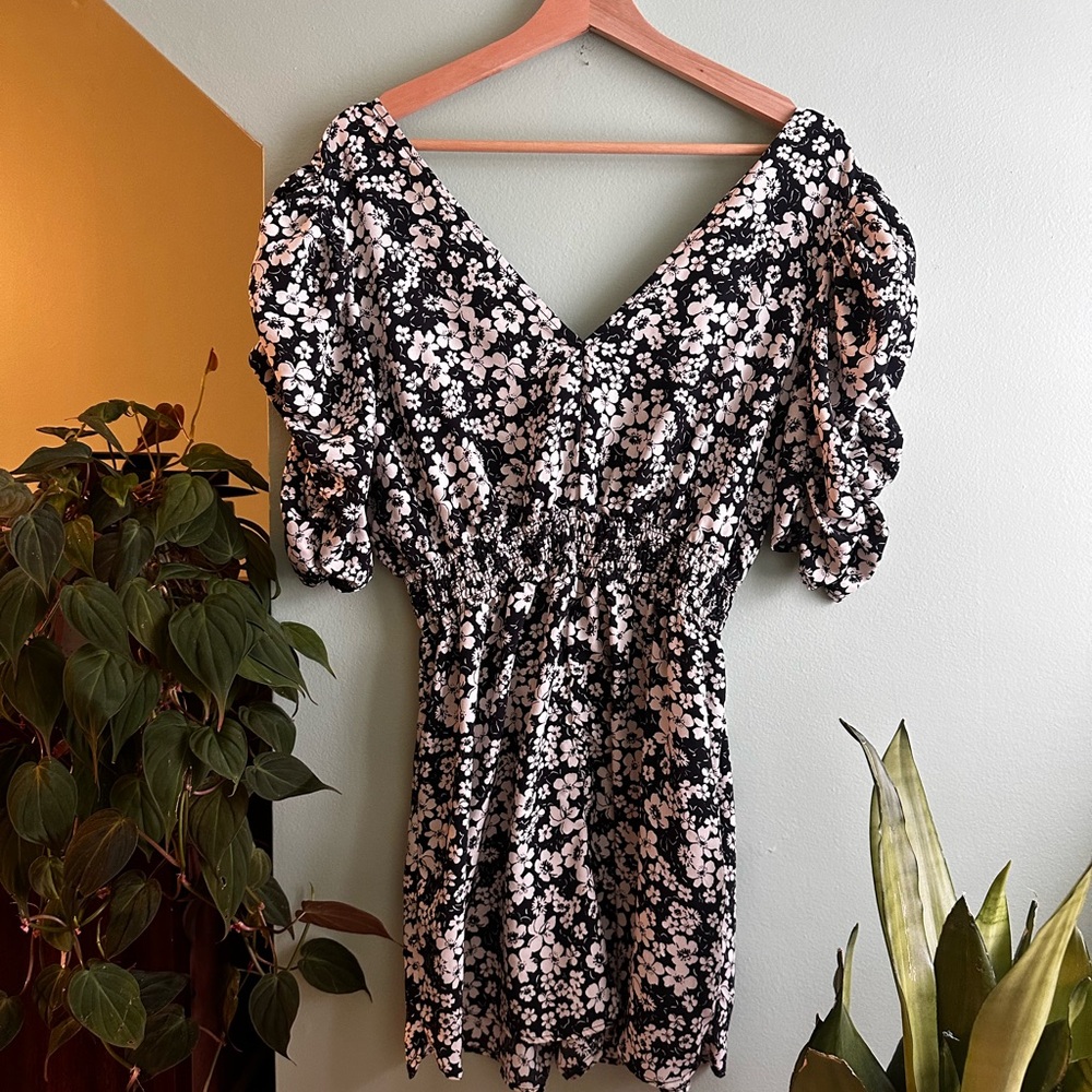 Floral Black and White Romper